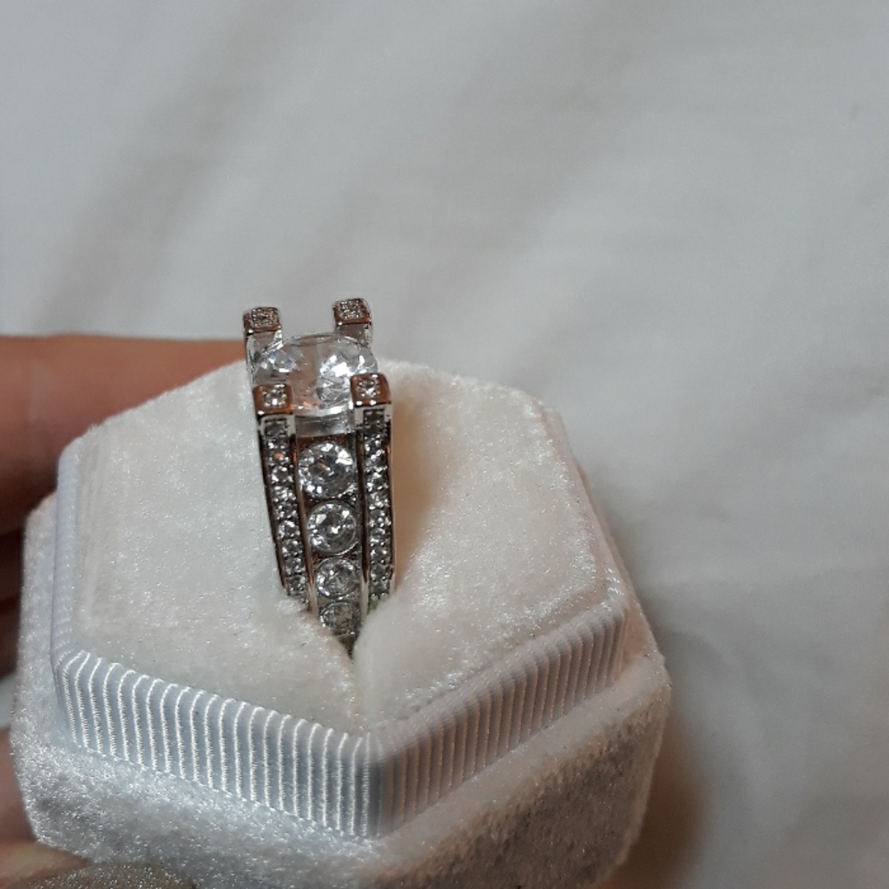 Lab diamond sterling silver engagement ring